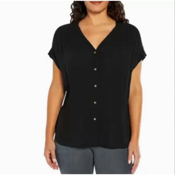 New ORVIS Women’s Blouse XXL V-neck Button Front Dolman Sleeve Black Crepe NWT - Picture 1 of 5